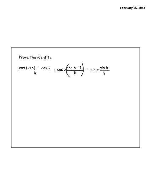 5.3 Sum and Difference Formulas sin(u+v)= sinu cosv + cosu sinv ...