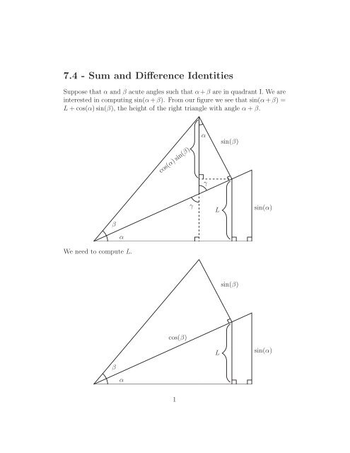 7.4 - Sum and Difference Identities