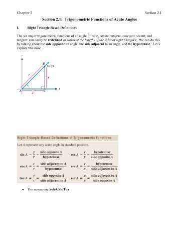 Section 2.1: Trigonometric Functions of Acute Angles