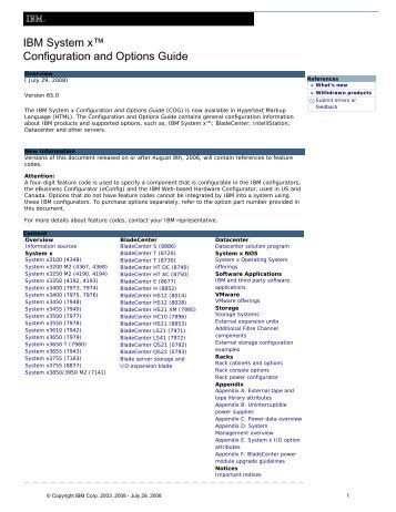 IBM System x™ Configuration and Options Guide - IBM Quicklinks