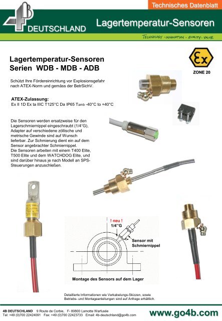 Technisches Datenblatt Lagertemperatursensoren