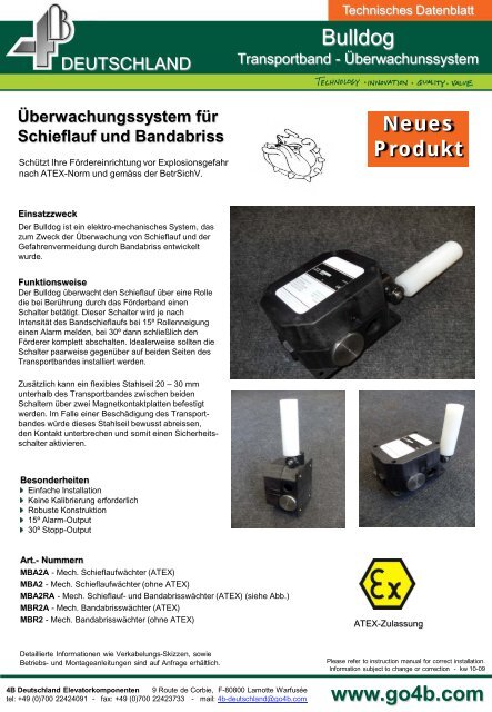 Technisches Datenblatt Bulldog Bandschieflaufüberwachung