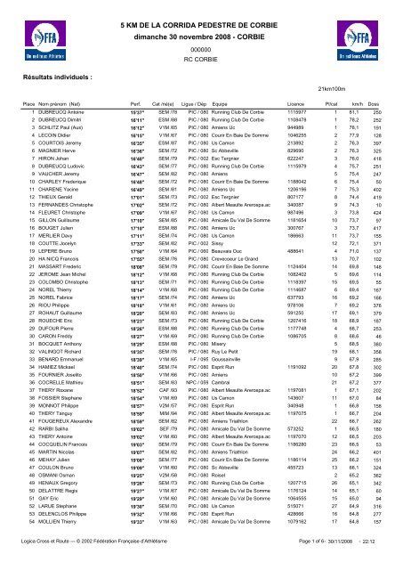 5 KM DE LA CORRIDA PEDESTRE DE CORBIE dimanche 30 ...