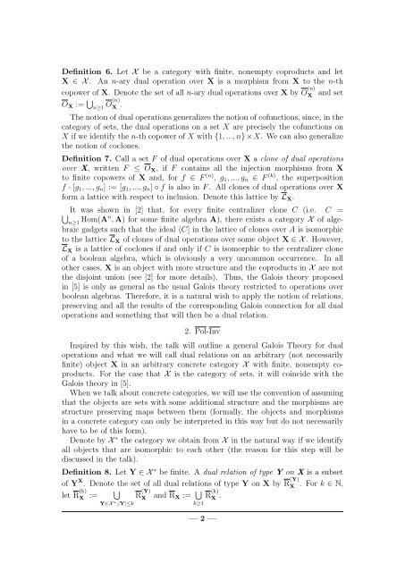 A general Galois theory for dual operations and dual relations