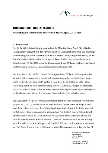 Informations- und Merkblatt - Mountain Super Angel AG