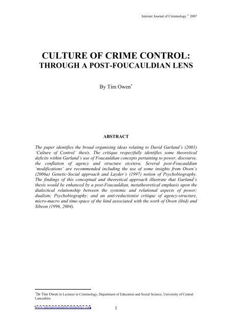 Owen - Culture of Crime Control - Internet Journal of Criminology