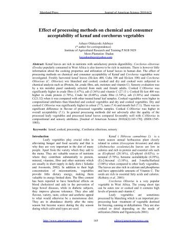 Effect of processing methods on chemical and consumer