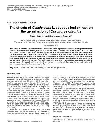 The effects of Cassia alata L. aqueous leaf extract on the ...
