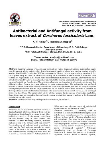 Antibacterial and Antifungal activity from leaves - Research Journal ...