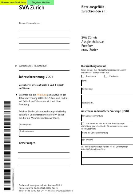 Jahresabrechnung 2008 SVA Z rich Jahresabrechnung 2008 SVA Z rich