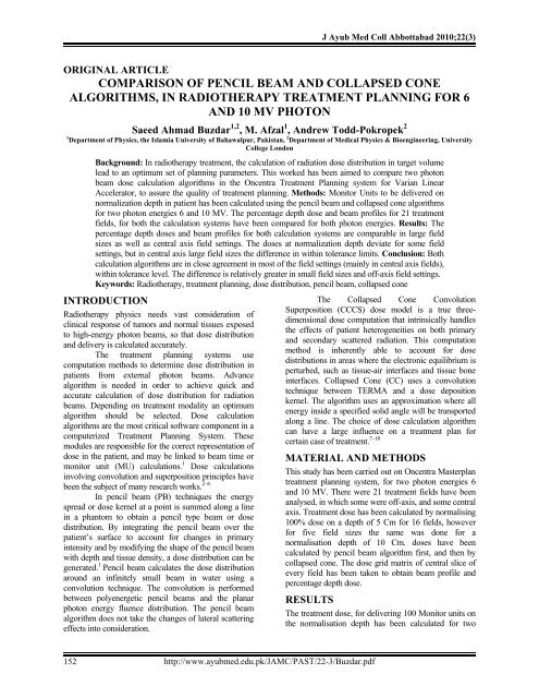 comparison of pencil beam and collapsed cone algorithms, in ...