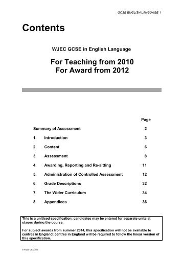 WJEC GCSE in English Language Specification