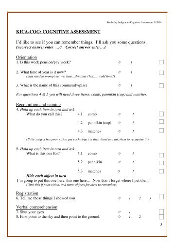 KICA-COG: COGNITIVE ASSESSMENT I'd like to see if you can ...