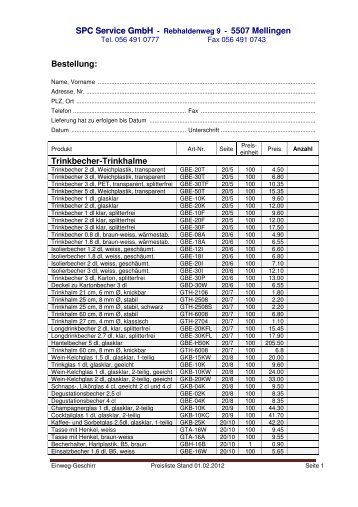 Preis/Bestellschein in PDF - Sutter Vertrieb