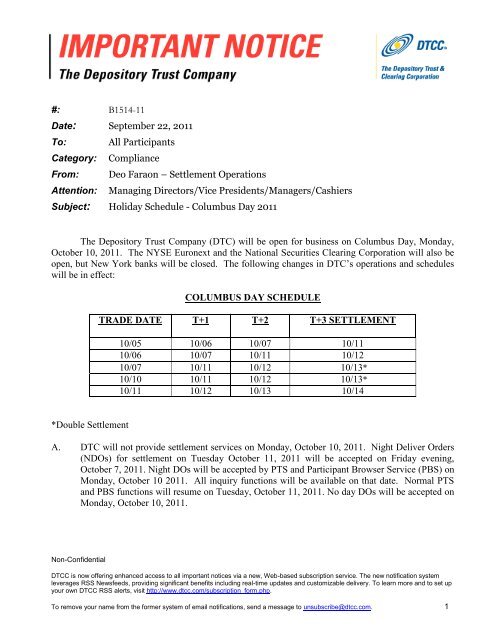 DTC Important Notice - Depository Trust and Clearing Corporation