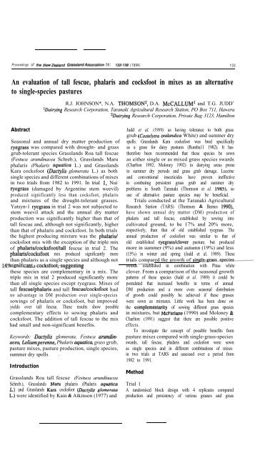 An evaluation of tall fescue, phalaris and cocksfoot in mixes as an ...