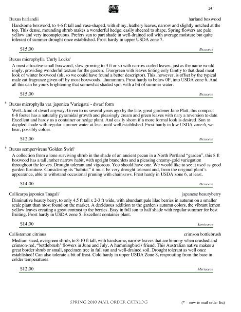 Mail Order Catalog Fall 2010 - Cistus Nursery