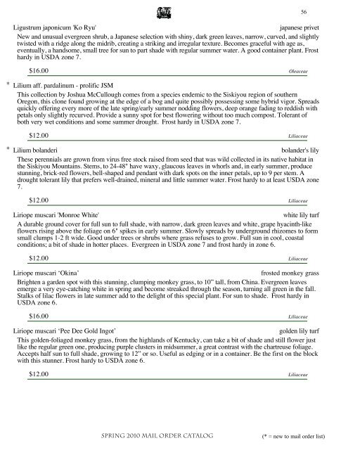 Mail Order Catalog Fall 2010 - Cistus Nursery