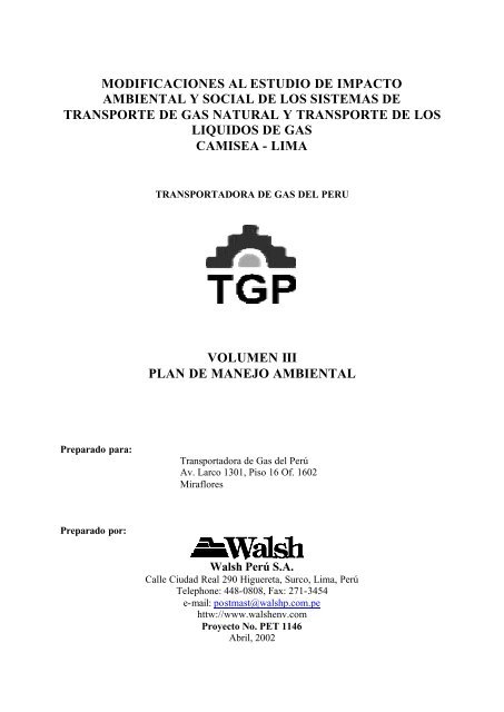 volumen iii plan de manejo ambiental - Ministerio de Energía y Minas