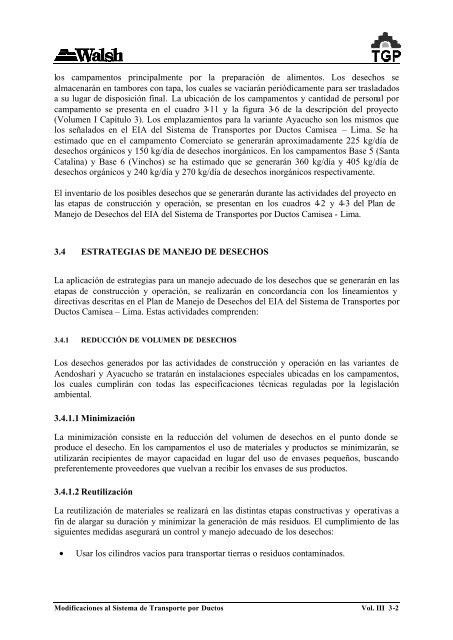 volumen iii plan de manejo ambiental - Ministerio de Energía y Minas