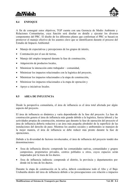 volumen iii plan de manejo ambiental - Ministerio de Energía y Minas