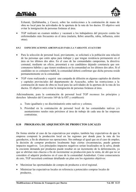 volumen iii plan de manejo ambiental - Ministerio de Energía y Minas