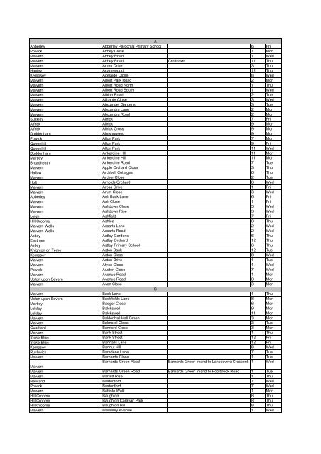 Bin collections - Malvern Hills District Council