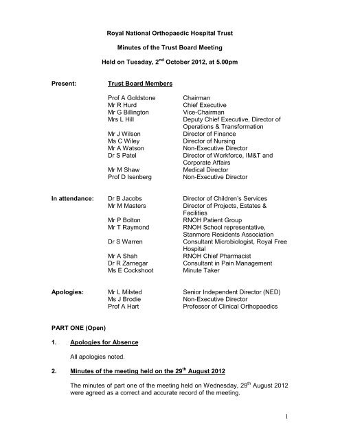 RNOH trust board meeting notes 2nd october 2012 - Royal National ...