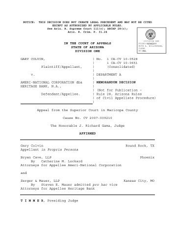 Colvin v. Ameri-National - Arizona Judicial Department