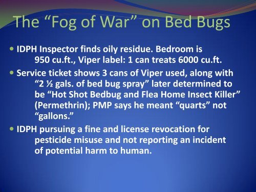 Bed Bugs: - Dr. Curt Colwell, IDPH - ASPCRO