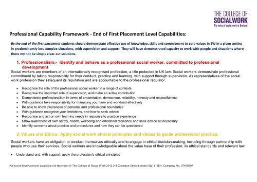 PCF capabilities - end of first placement - The College of Social Work