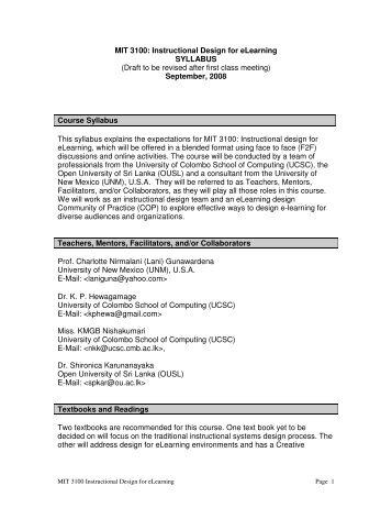 MIT 3100: Instructional Design for eLearning SYLLABUS (Draft to be ...