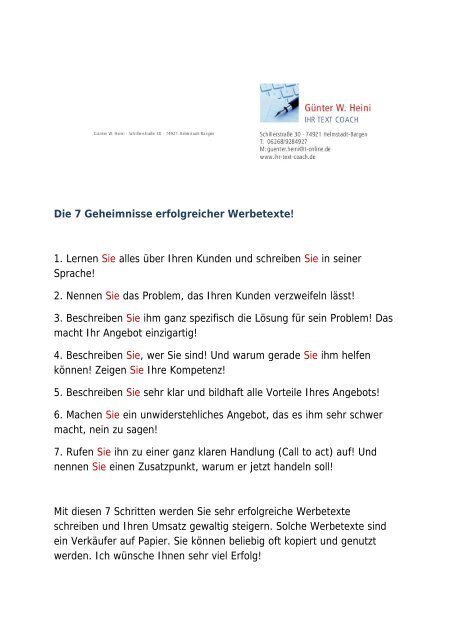 Die 7 Geheimnisse erfolgreicher Werbetexte