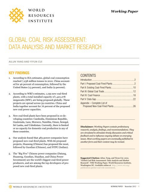 GLObAL COAL RISK ASSESSmENT - World Resources Institute