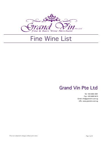 Fine Wine List - Grand Vin Pte Ltd