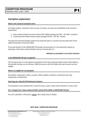 Exemption procedure | FORM SC002 - Swisscare