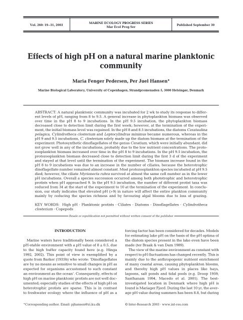 Effects of high pH on a natural marine planktonic community