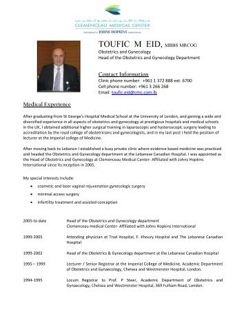 TOUFIC M EID, MBBS MRCOG - Clemenceau Medical Center