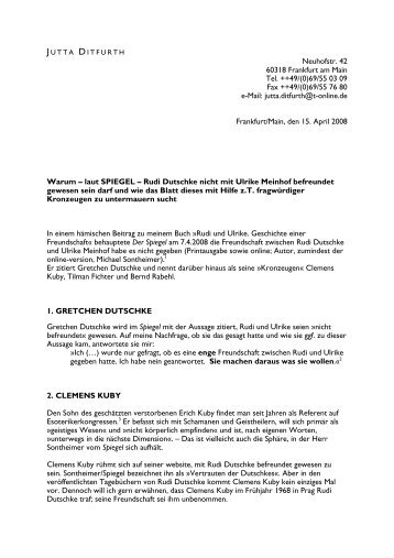 Kritik am SPIEGEL »Warum Rudi Dutschke und Ulrike - Jutta Ditfurth