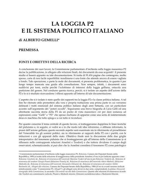 LA LOGGIA P2 E IL SISTEMA POLITICO ITALIANO - Misteri d'Italia