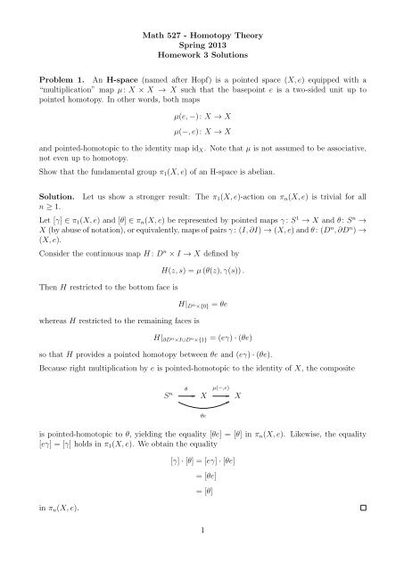Math 527 - Homotopy Theory Spring 2013 Homework 3 Solutions ...