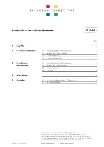 Brandschutz-Verschlusselemente – 1316-00.d - Swissi