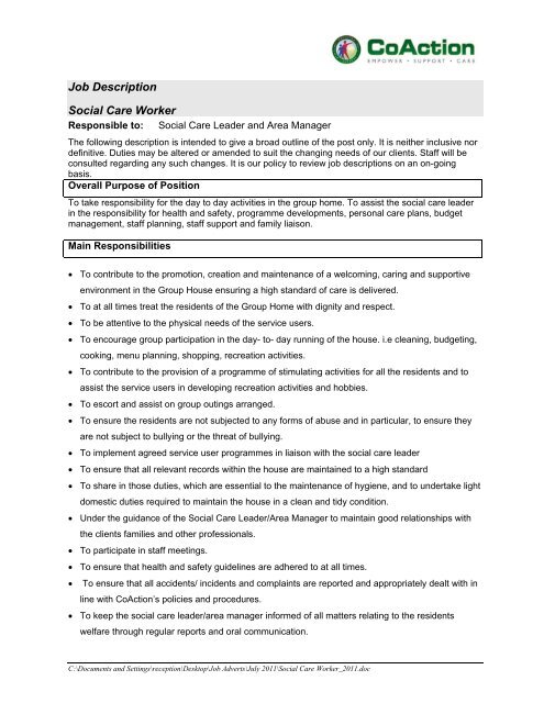 duties of a social care worker