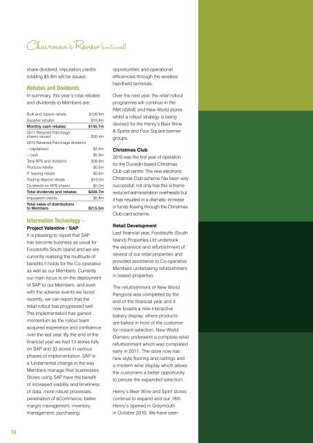 Foodstuffs South Island Lim ited Annual Report 2011 Sum m ARy ...