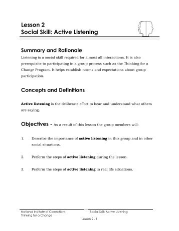 Lesson 2 Social Skill: Active Listening - Trainer Counselor for T4C