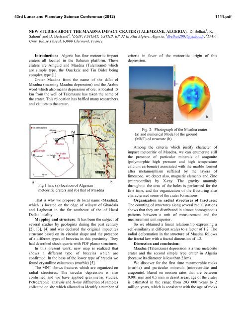 New Studies about the Maadna Impact Crater (Talemzane