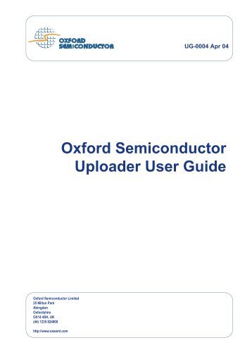Oxford Semiconductor Uploader User Guide - DAT Optic