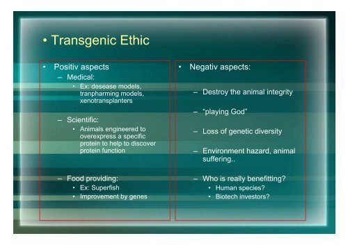 Transgenic and cloned animals: Ethical problems - Agrocampus Ouest