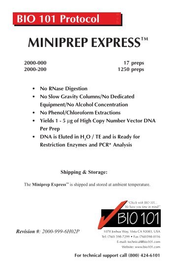 Miniprep Express™ Protocols