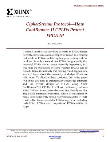 CipherStream Protocol: How CoolRunner-II CPLDs Protect ... - Xilinx